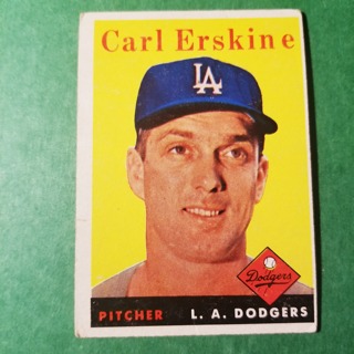 1958 - TOPPS EXMT - NRMT BASEBALL - CARD NO. 258 - CARL ERSKINE - DODGERS - BV= $15