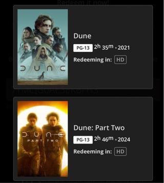 Dune 1 & 2 HD MA Code - Flash Sale