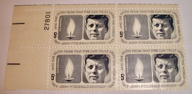 Scott #1246, John Fitzgerald Kennedy, Pane of 4 Useable 5¢ US Postage Stamps