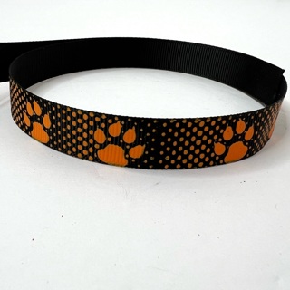 Orange Paw Print Black Grosgrain 5/8” Wide Ribbon 