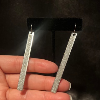 Sparkly Bar Drop Silver Fashion Earrings