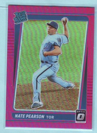 2021 Donruss Optic Nate Pearson PINK PRIZM RATED ROOKIE Baseball Card # 38 Blue Jays