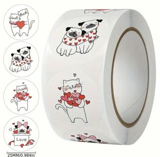 ➡️⭕❤️BUNDLE SPECIAL❤️⭕(56) 1" VALENTINE'S DAY LOVE HEART STICKERS!! DOG & CAT❤️