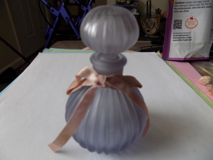 Vintage purple ribbed glass perfume bottle & daubber pink ribbon tied 