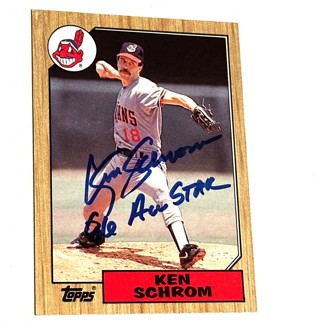 Autographed 1987 Topps #635 Ken Schrom Pitcher Cleveland Indians/with 1986 All Star Inscription