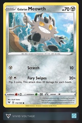 2020 Pokémon "Galarian Meowth" #112/185 Card