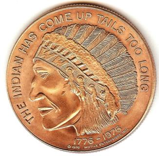 Bicentennial Double Headed Indian Silver Dollar Sized Commemorative Coin 1976 Bronze  