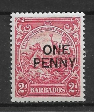 1947 Barbados Sc209b 2d Seal of the Colony surcharged one penny MNH