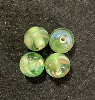 4 Green Glass Lampwork Beads