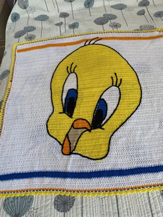 Vintage Baby Tweety Bird Handmade Crochet Blanket 36 X 36