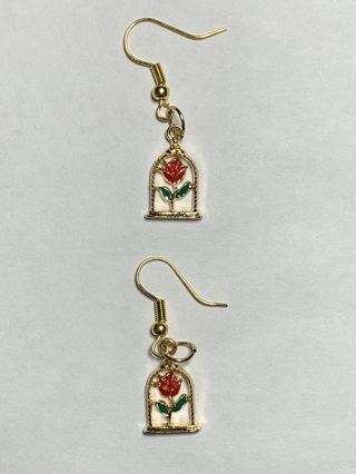 RED ROSE DOME EARRINGS WITH GOLD HOOKS~FREE SHIPPING!