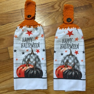 Brand New Pair of Hand Crochet Halloween  Kitchen Towels.