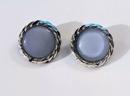 Vintage Blue and Silver Clip On Earrings