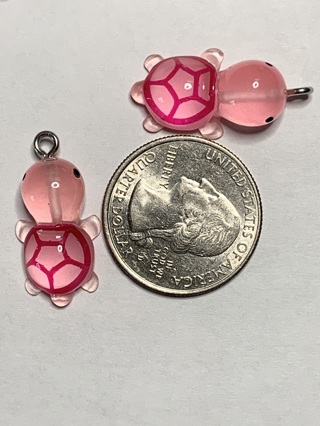 TURTLES~#3~ROSE RED~SET OF 2~CHARMS & GLOW IN THE DARK~FREE SHIPPING!