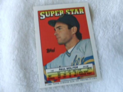 1988 Paul Molitor Milwaukee Brewers Sticker Back Card #42