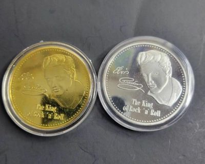 2 Elvis Presley (King of Rock and Roll) Coin Set Gold and Silver Plated
