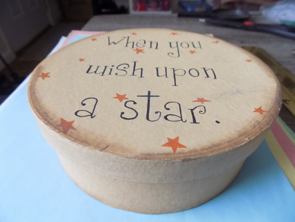 Vintage 6 inch round and 2 inch tall cardboard memory box When you wish upon a star