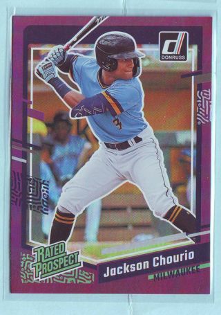 2023 Panini Donruss Jackson Chourio PURPLE BORDER ROOKIE Baseball card # 85 Brewers