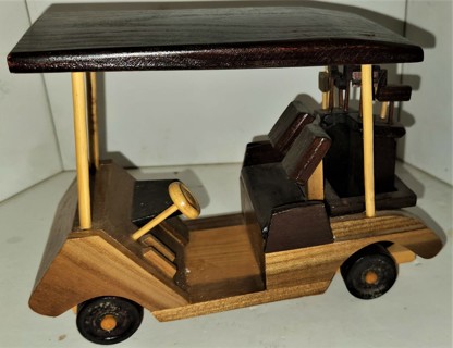 Vtg miniature wooden golf cart with wooden golf bags desk decoration