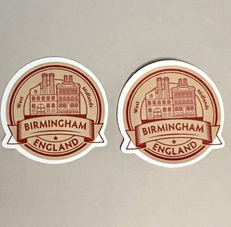 2 STICKERS - BIRMINGHAM ENGLAND theme - for laptops/water bottles/etc