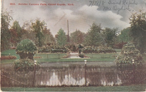 Vintage Used Postcard: L: 1908 Antoine Campau Park, Grand Rapids, MI