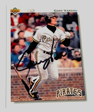 Autographed GARY VARSHO PIRATES 1992 UPPER DECK BASEBALL CARD #217