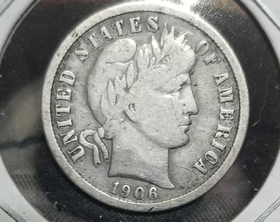 ☆1906☆ Barber Dime 90% Silver antique US coin