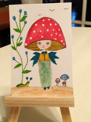 Original, Watercolor Painting " 2-1/2 X 3-1/2" ACEO Fairy Garden by Artist Marykay Bond