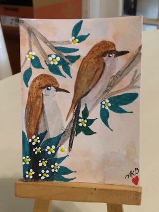 Original, Watercolor Painting " 2-1/2 X 3-1/2" ACEO Bee Eater Birds by Artist Marykay Bond