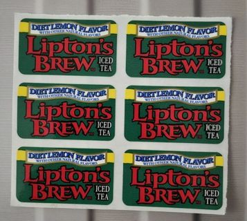 Six Diet Lemon Flavor Liptons Brew Iced Tea Stickers