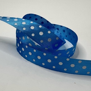 Blue & White Polka Dot Satin 5/8” Wide Ribbon