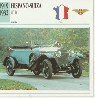 Classic Cars 6 x 6 inches Leaflet: 1919-1932 Hispano-Suiza H6 B