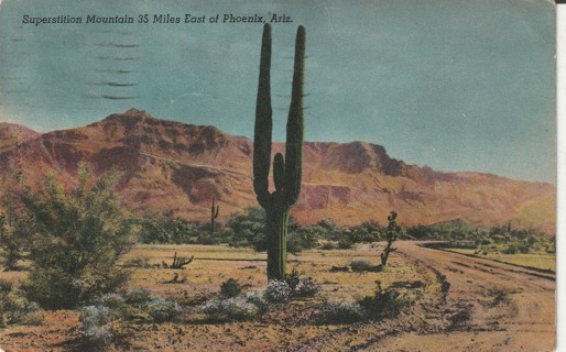 Vintage Used Postcard: d: 1949 Superstition Mountain, AZ