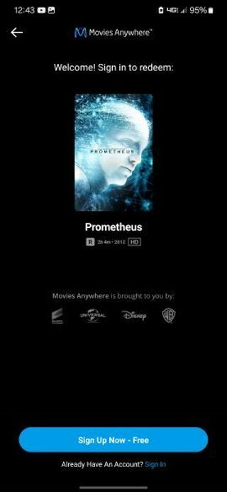 Prometheus Digital HD movie code MA/VUDU/iTunes