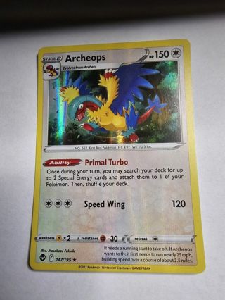 Pokemon Archeops holo rare card 147/195