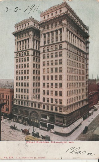 Vintage Used Postcard: 1911 Wells Building, Milwaukee, WI