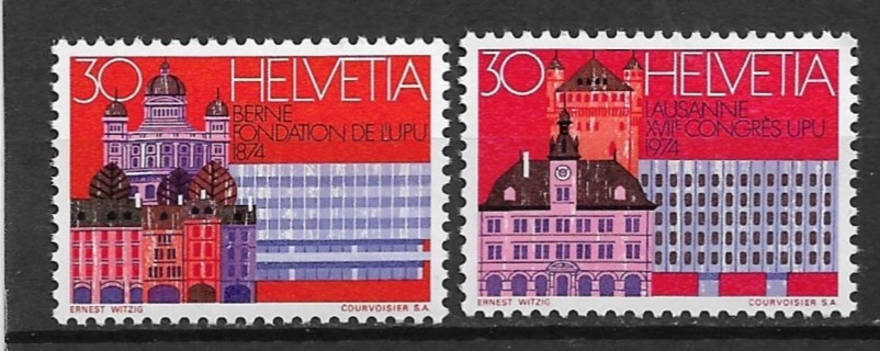 1974 Switzerland Sc589-90 Castles/UPU Congress complete MNH set of 2