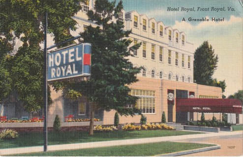 Vintage Used Postcard: 1952 Hotel Royal, Front Royal, VA