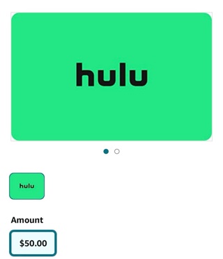 $50.00 Hulu digital gift code 