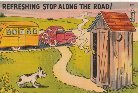 Vintage Unused Postcard: b: Comic, Linen: Refreshing stop along the Way