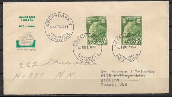 1953 Denmark Sc342 Jelling Runic Stone FDC