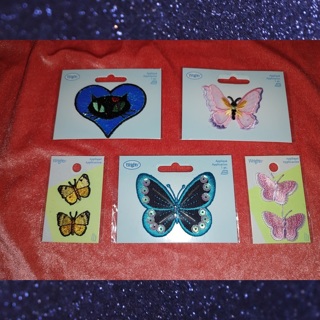 Lot of Iron-On Appliqués / Butterflies / Heart with Cat