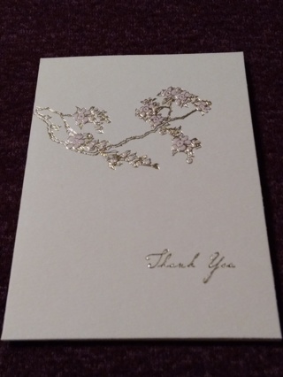 Pink-Gold Floral Branch Petite Notecard - Thank You