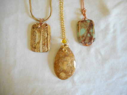 3 Natural Stone Pendant Copper Bale 