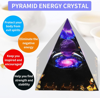 Orgone Nebula Healing Pyramid - Amethyst & Obsidian - Reduces Stress, Attracts Wealth & Luck