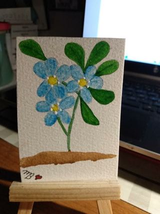 ACEO Original, Watercolor Painting 2-1/2"X 3/1/2" Forget-Me-Not Flowers by Artist Marykay Bond