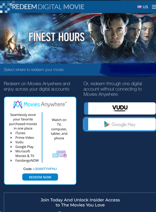 The Finest Hours HD Digital Movie Code