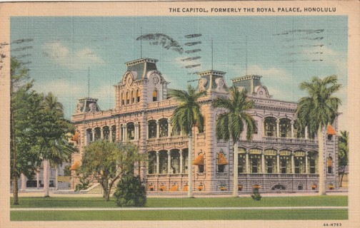 Vintage Used Postcard: 1949 The Capitol, Formerly the Royal Palace, Honolulu, HI