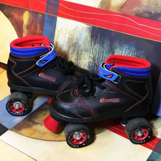 Chicago Boys' Quad Roller Skates Size 3 Black/Red/Blue Sidewalk Skates Hook Loop