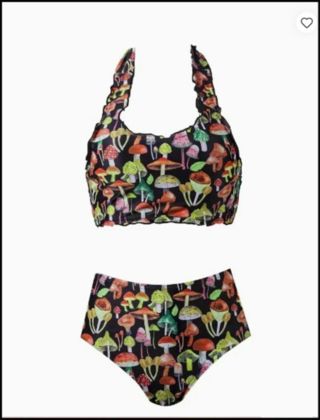 USA Free Shipping! Adorable Mushroom Print 2pc Bikini Tankini Bathing Suit Swimwear Size Medium